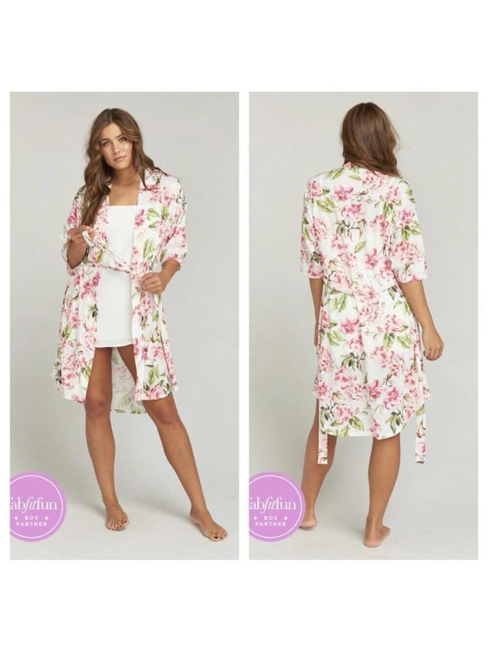 Show Me Your Mumu O/S Brie Garden of Blooms Short Kimono Robe Pink Green Floral - Picture 1 of 6